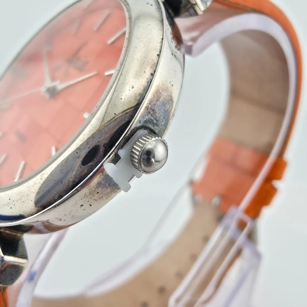 ARIA Ladies Watch 925 Sterling Silver Mother Of Pearl Dial Orange Leather 7.75